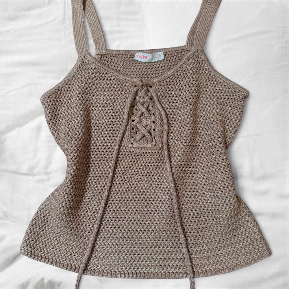 Brown Ribbed Tie Front Sleeveless Tank Top